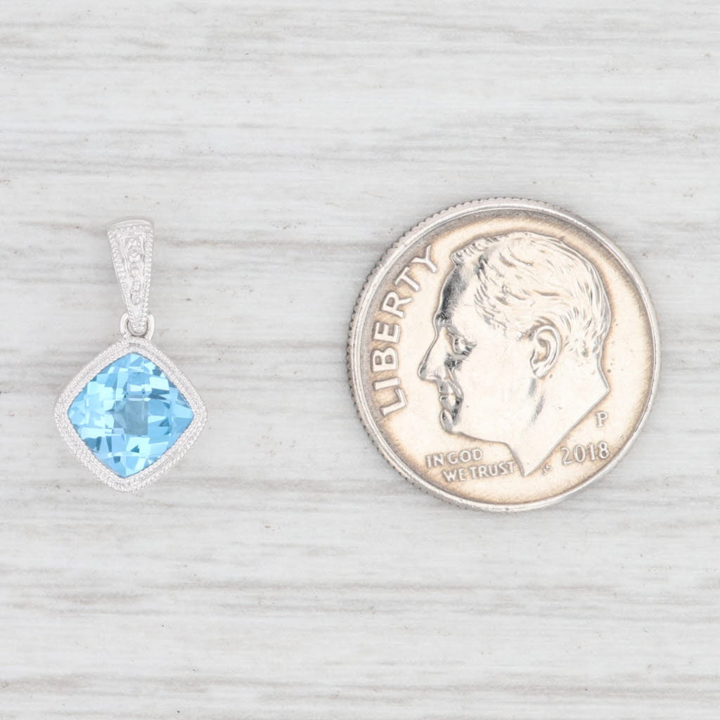 Light Gray New 1.15ct Blue Topaz Drop Pendant 14k White Gold Solitaire December Birthstone