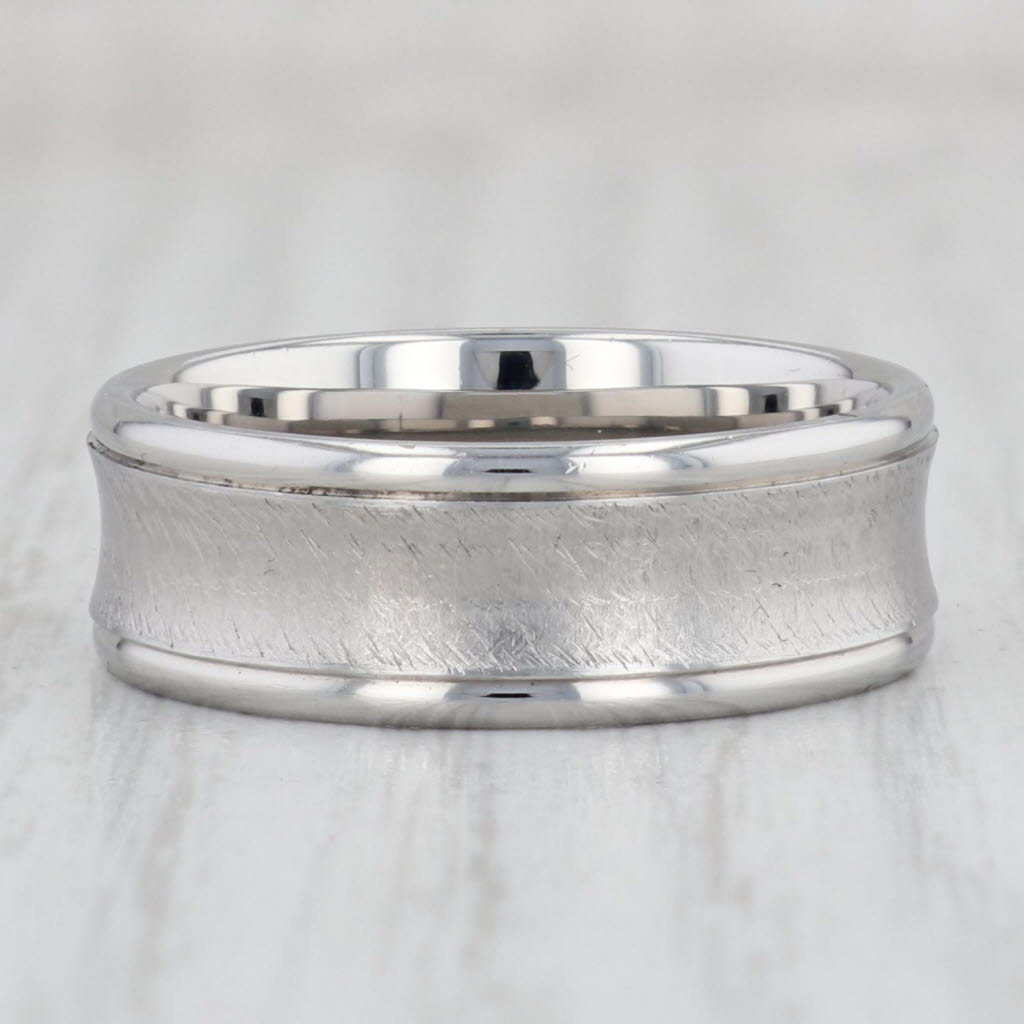 Light Gray New Brushed Concave Titanium Ring Size 10 Men's Wedding Band