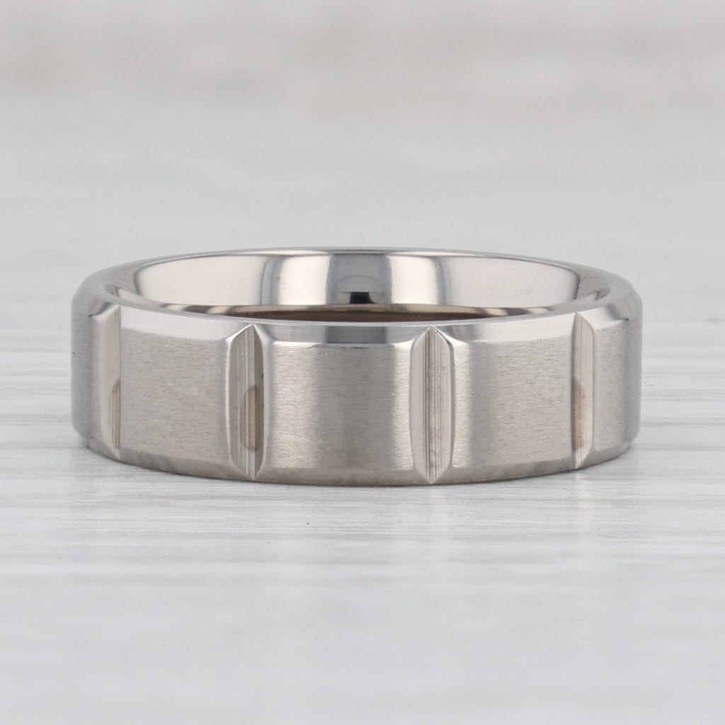 Light Gray New Brushed Beveled Titanium Ring Size 8 Wedding Band