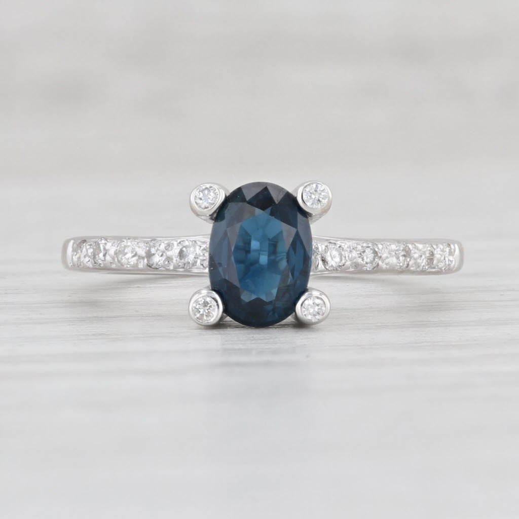 Light Gray 1.02ctw Blue Sapphire Diamond Ring 18k White Gold Size 5.5 Engagement