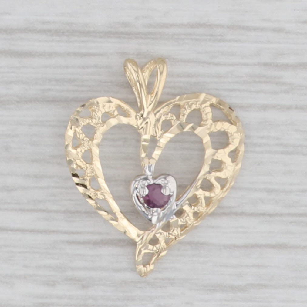 Gray Ruby Open Heart Pendant 10k Yellow White Gold July Birthstone