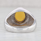 Light Gray Yellow Opal Ring 14k White Gold Size 8.25 Oval Cabochon Solitaire