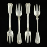 Black Tiffany & Co Shell & Thread Set of 4 Fish Forks Sterling Silver 1905 7"