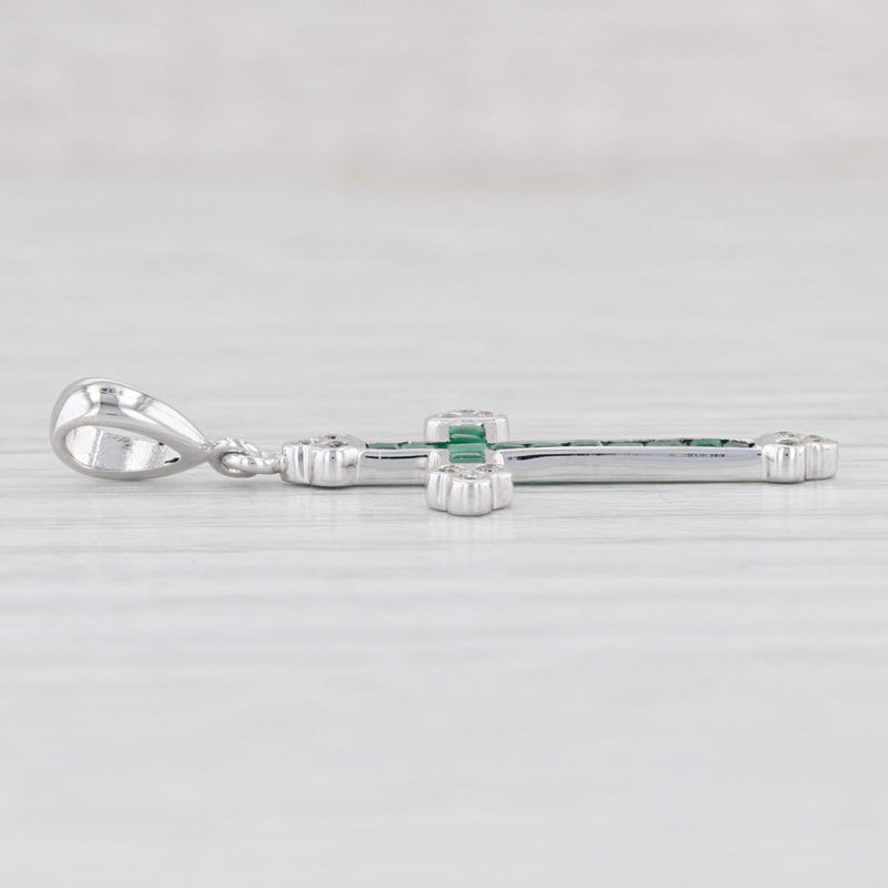 0.42ctw Emerald Diamond Cross Pendant 14k White Gold May Birthstone