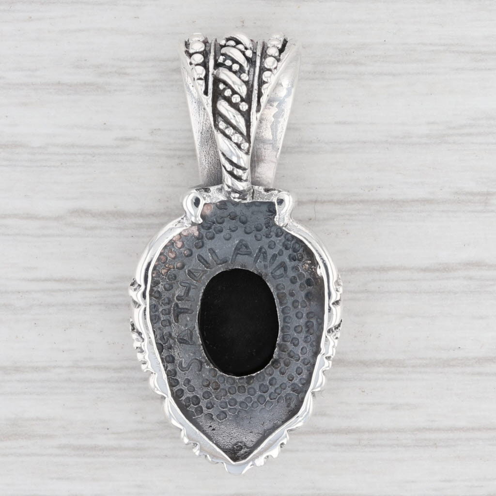 Light Gray New Ornate Floral Onyx Pendant 925 Sterling Silver Statement Oval Solitaire