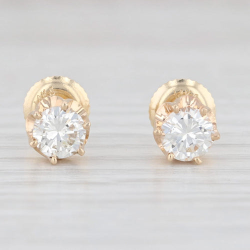 Light Gray Vintage 0.88ctw Diamond Buttercup Stud Earrings 14k Gold Round Solitaire Studs