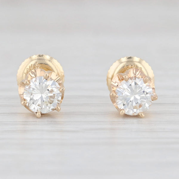 Light Gray Vintage 0.88ctw Diamond Buttercup Stud Earrings 14k Gold Round Solitaire Studs