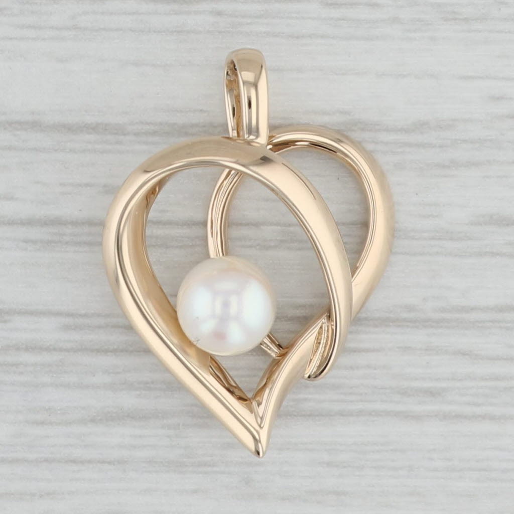 Gray Cultured Pearl Stylized Heart Pendant 14k Yellow Gold Statement