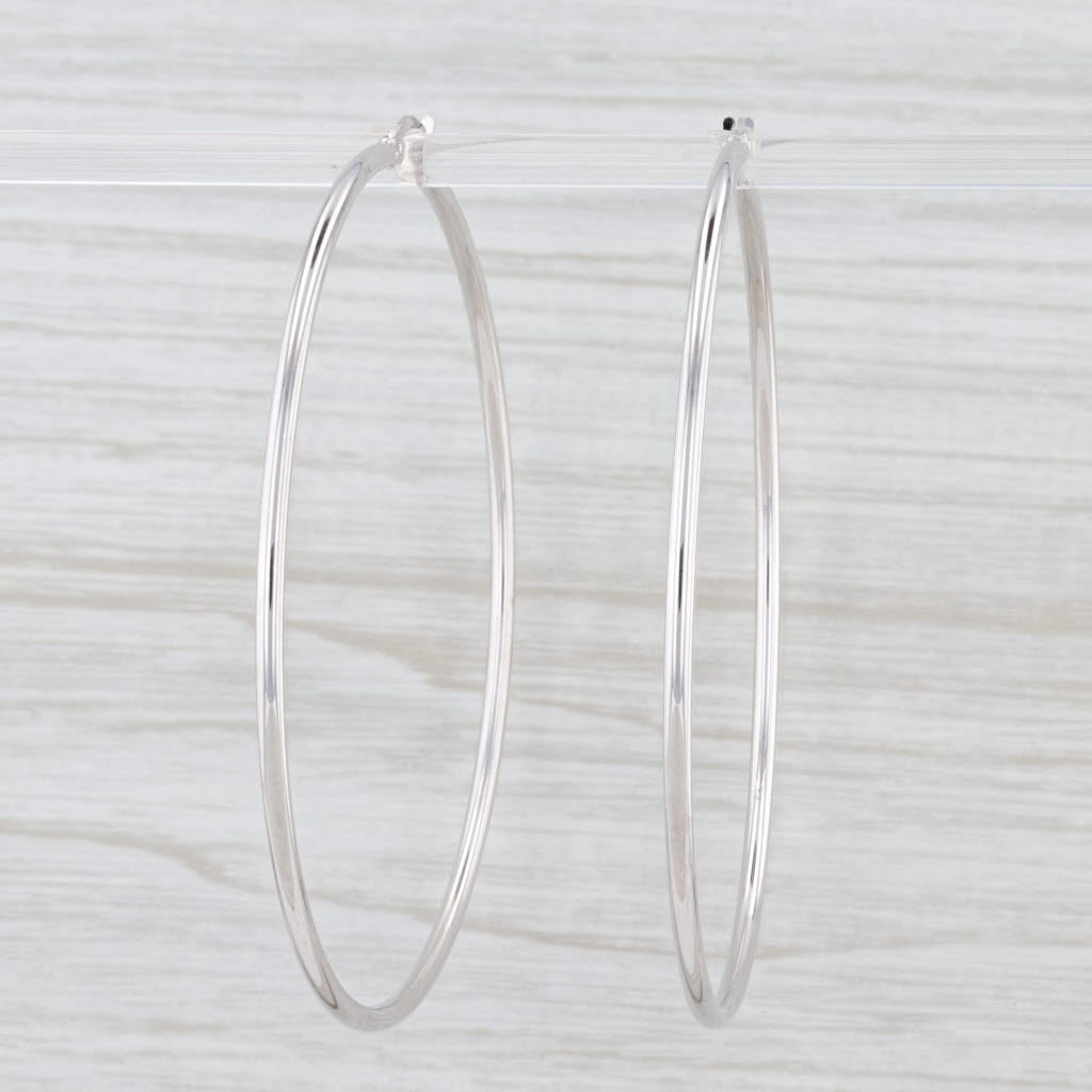 Light Gray New Round Hoop Earrings 14k White Gold Snap Top Pierced Hoops 65mm x 2mm