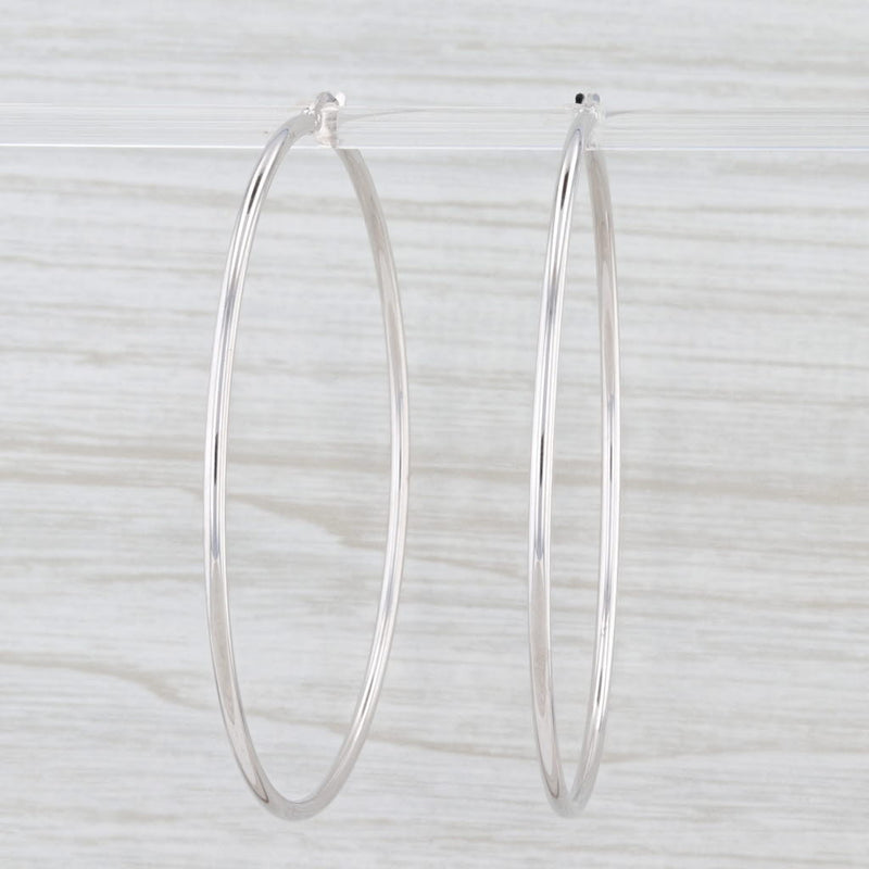 New Round Hoop Earrings 14k White Gold Snap Top Pierced Hoops 65mm x 2mm