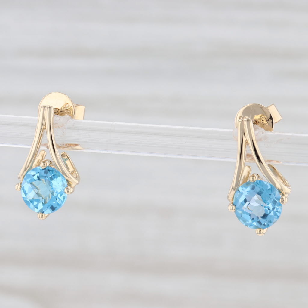 Light Gray New 2.10ctw Blue Topaz Drop Earrings 14k Yellow Gold December Birthstone