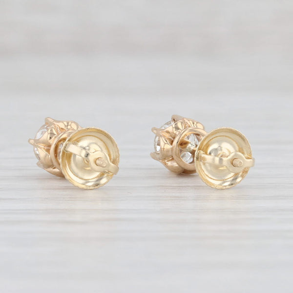 Light Gray Vintage 0.88ctw Diamond Buttercup Stud Earrings 14k Gold Round Solitaire Studs