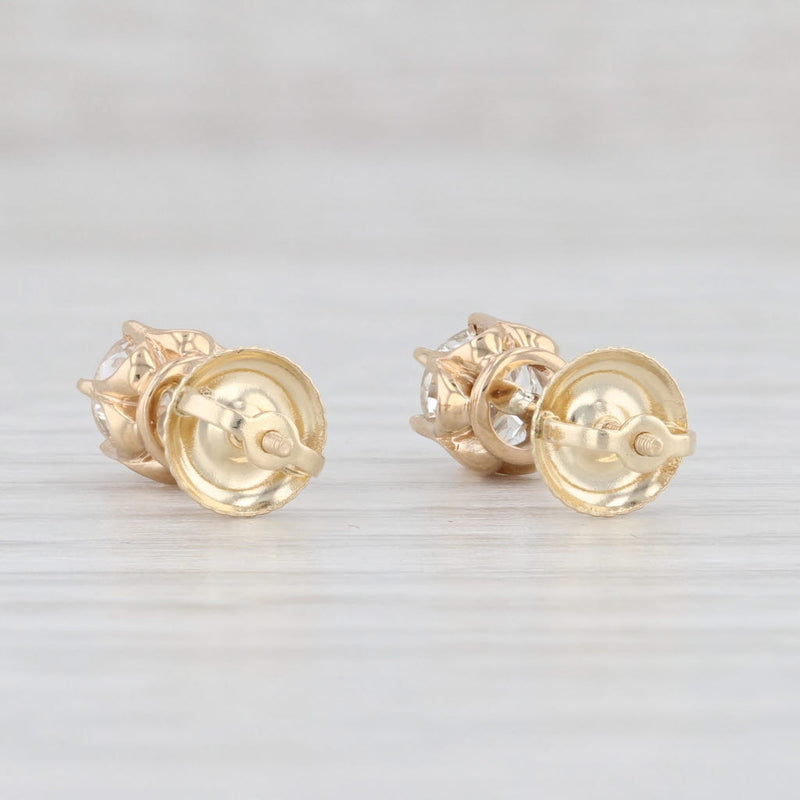 Vintage 0.88ctw Diamond Buttercup Stud Earrings 14k Gold Round Solitaire Studs