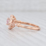 New Beverley K Pink Morganite Diamond Halo Engagement Ring 14k Rose Gold SZ 6.5