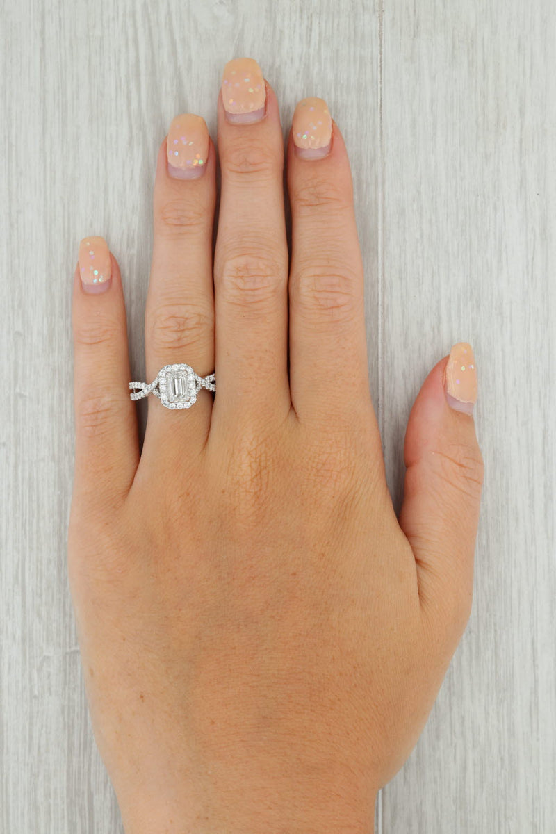 Tan New 1.77ctw Emerald Cut Diamond Halo Engagement Ring 14k White Gold GIA Cert