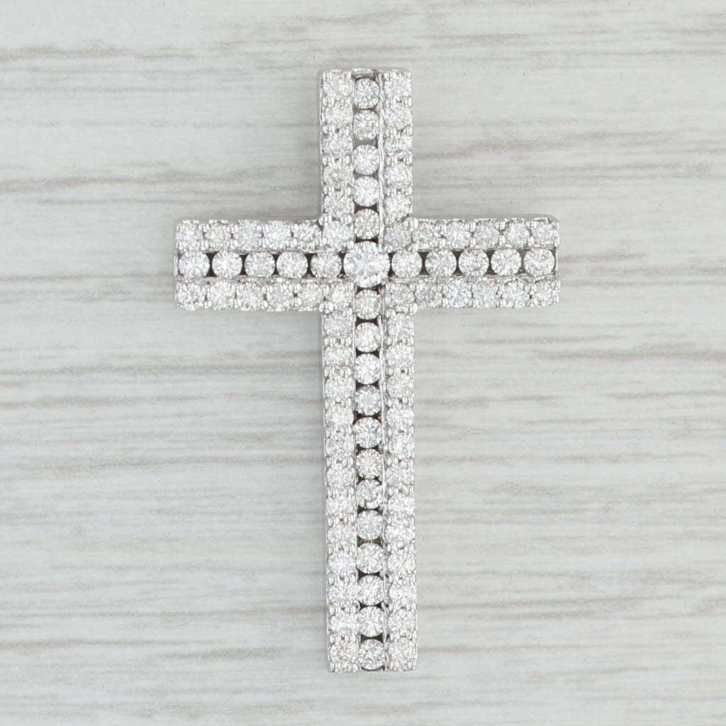 Light Gray 1.60ctw Diamond Cross Pendant 18k White Gold Religious Jewelry