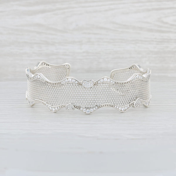 New Authentic Pandora Pave Hearts Lace Cuff Bracelet 597704CZ Silver 6.25" 19cm