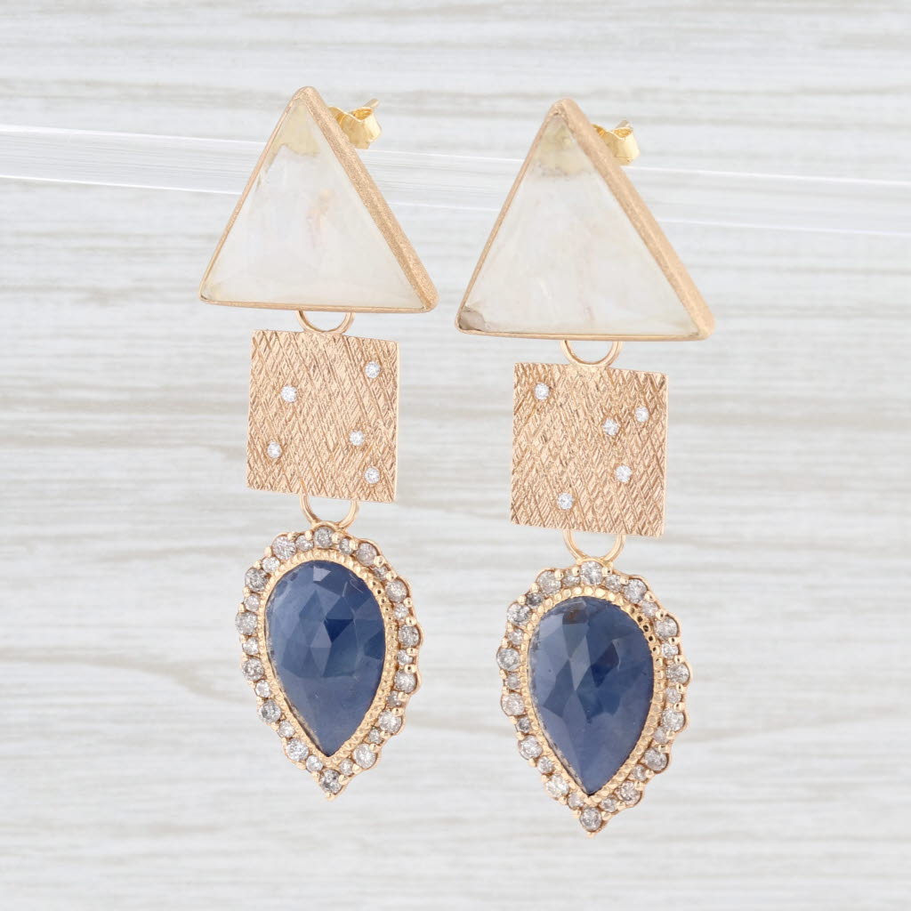 Light Gray New Nina Nguyen Dangle Earrings 18k Gold Diamond Sapphire Moonstone Statement