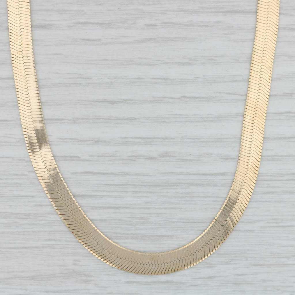 Light Gray 18" 7mm Herringbone Chain Necklace 14k Yellow Gold Lobster Clasp