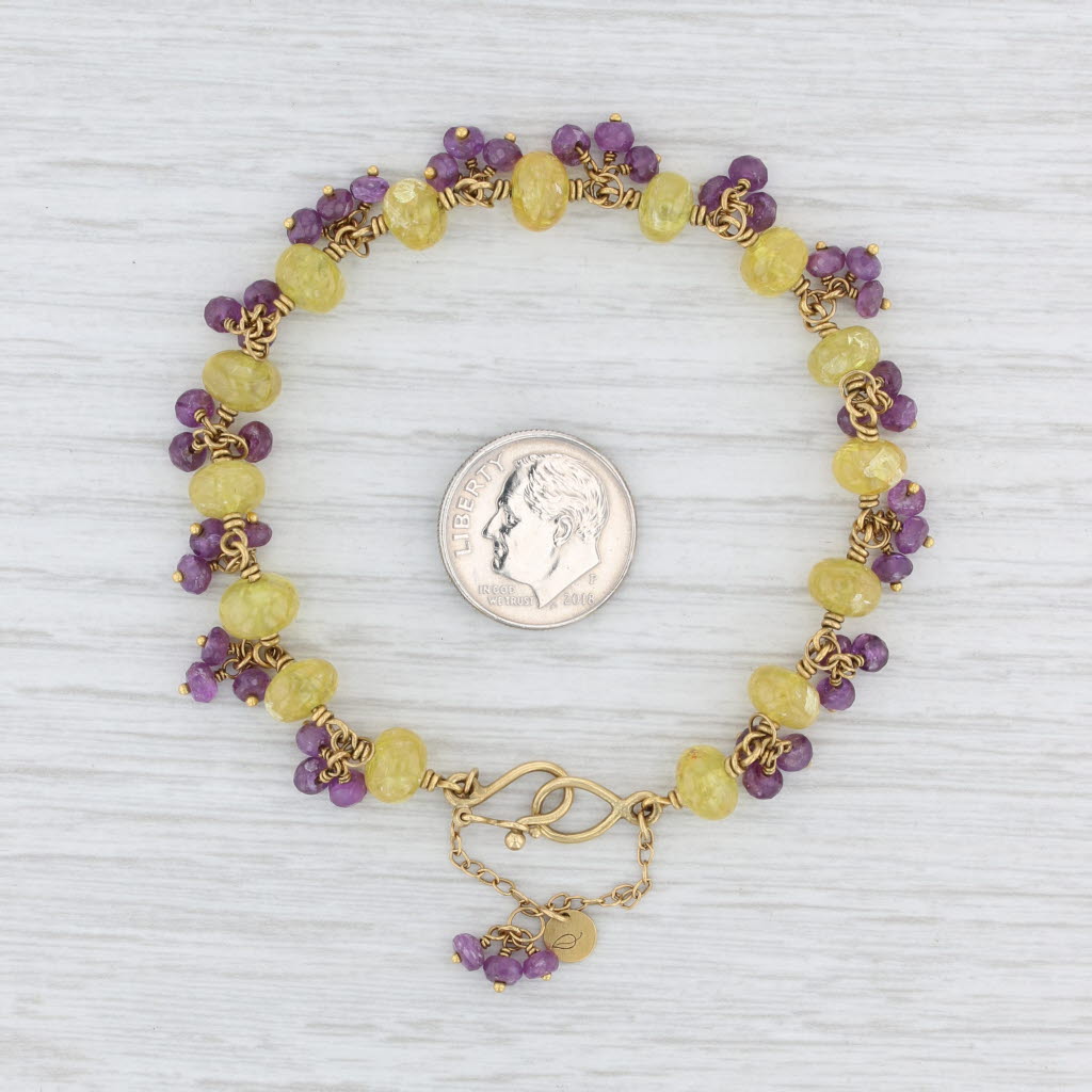 Light Gray Mallary Marks Yellow Purple Sapphire Bead Bracelet 22k 18k Yellow Gold 7"