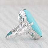 Vintage Stabilized Turquoise Ring 14k White Gold Size 2.5 Oval Cabochon