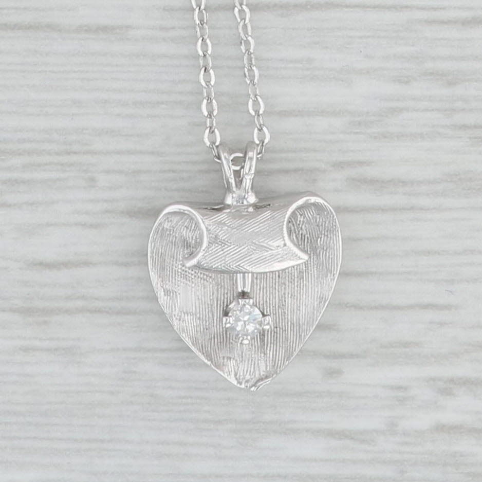 Light Gray Diamond Pendulum Heart Pendant Necklace 14k White Gold 14.5” Cable Chain