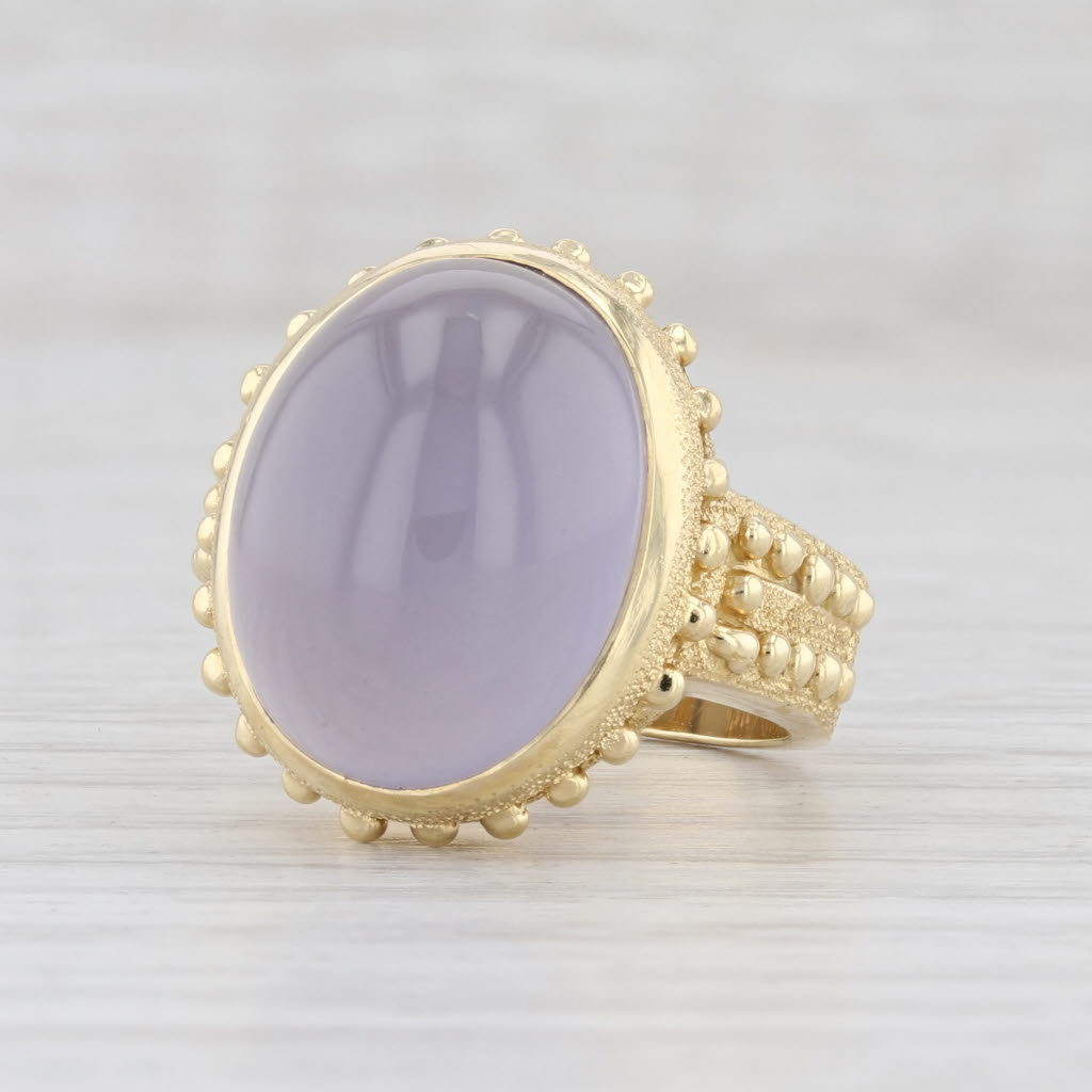 Light Gray New Sarosi Purple Chalcedony Statement Ring 18k Yellow Gold Size 6 Solitaire