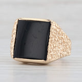 Light Gray Onyx Rectangle Cabochon Solitaire Ring 14k Yellow Gold Nugget Band Size 6.5