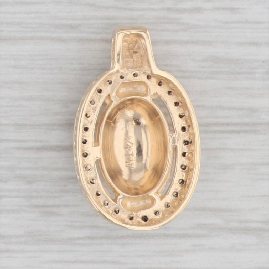 Gray Engravable 0.25ctw Diamond Halo Pendant 10k Yellow Gold Oval Drop