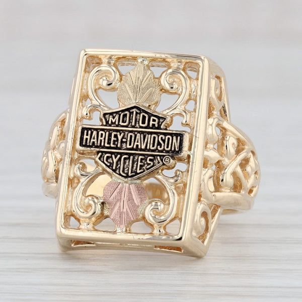 Light Gray Harley Davidson Motorcycles Logo Ring 10k Gold Floral Openwork Ornate Size 6