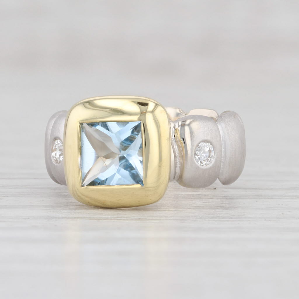 Light Gray 0.95ctw Aquamarine Diamond Ring 18k Yellow White Gold Size 4.25 March Birthstone