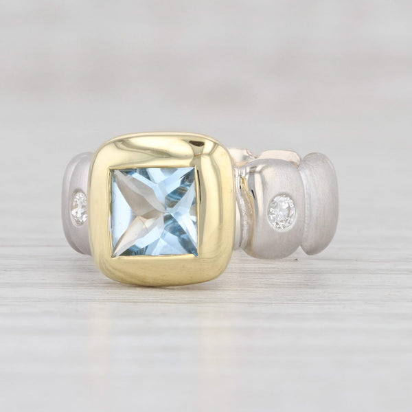 Light Gray 0.95ctw Aquamarine Diamond Ring 18k Yellow White Gold Size 4.25 March Birthstone