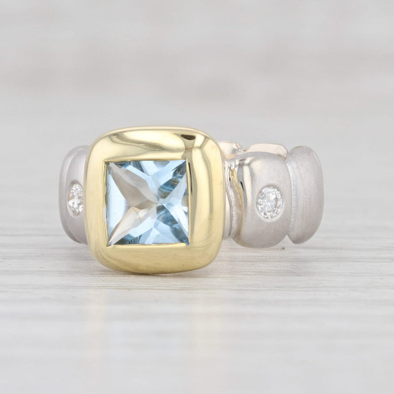 0.95ctw Aquamarine Diamond Ring 18k Yellow White Gold Size 4.25 March Birthstone