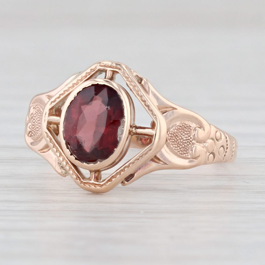 Light Gray Victorian 0.70ct Oval Garnet Solitaire Ring 10k Rose Gold January Birthstone