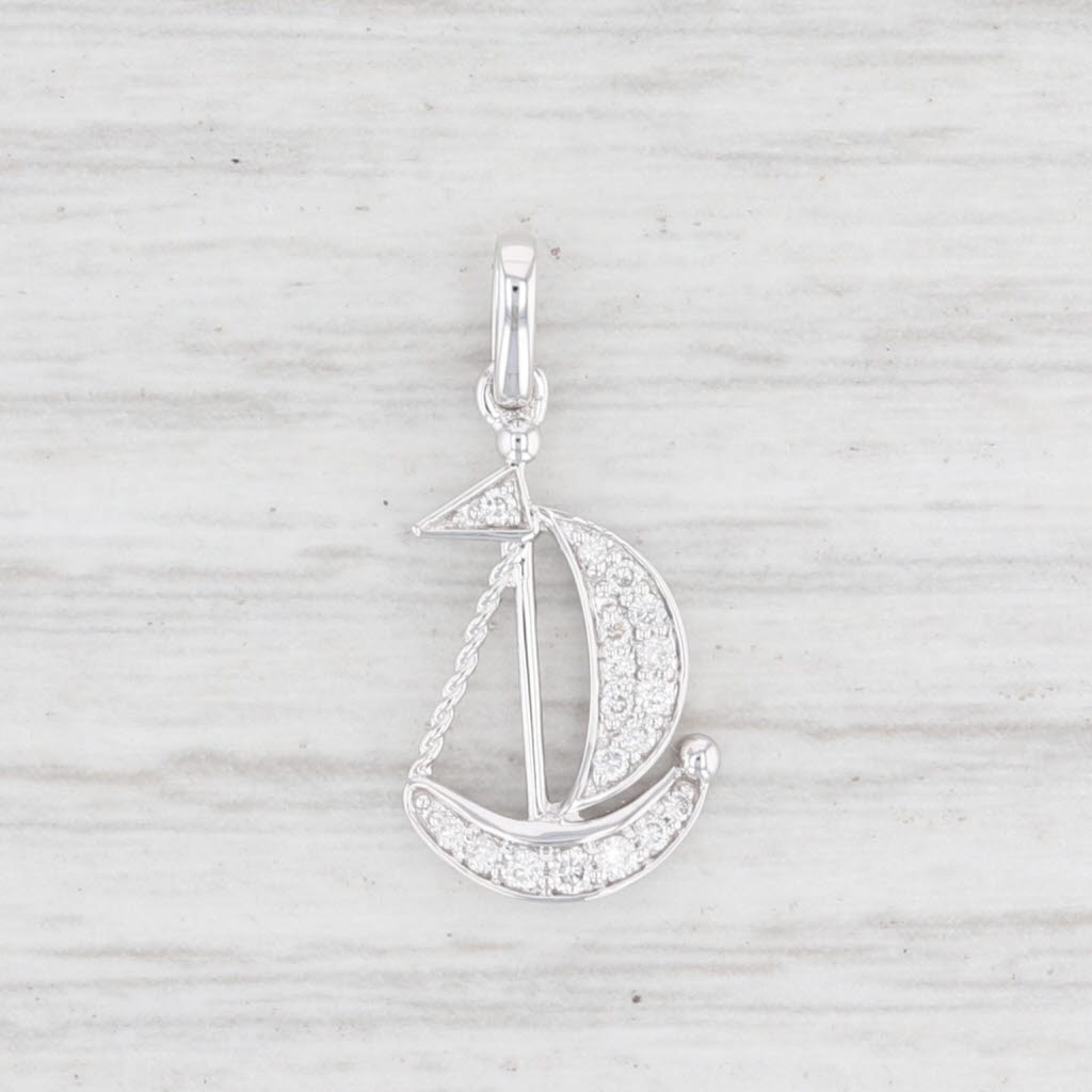 Light Gray New Diamond Sailboat Pendant 14k White Gold Nautical Charm