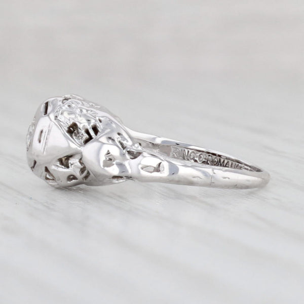 Light Gray Art Deco Floral VS2 Diamond Solitaire Ring 18k White Gold Engagement Promise
