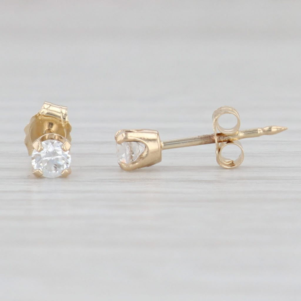 Light Gray Cubic Zirconia Stud Earrings 14k Yellow Gold Round Solitaire Studs