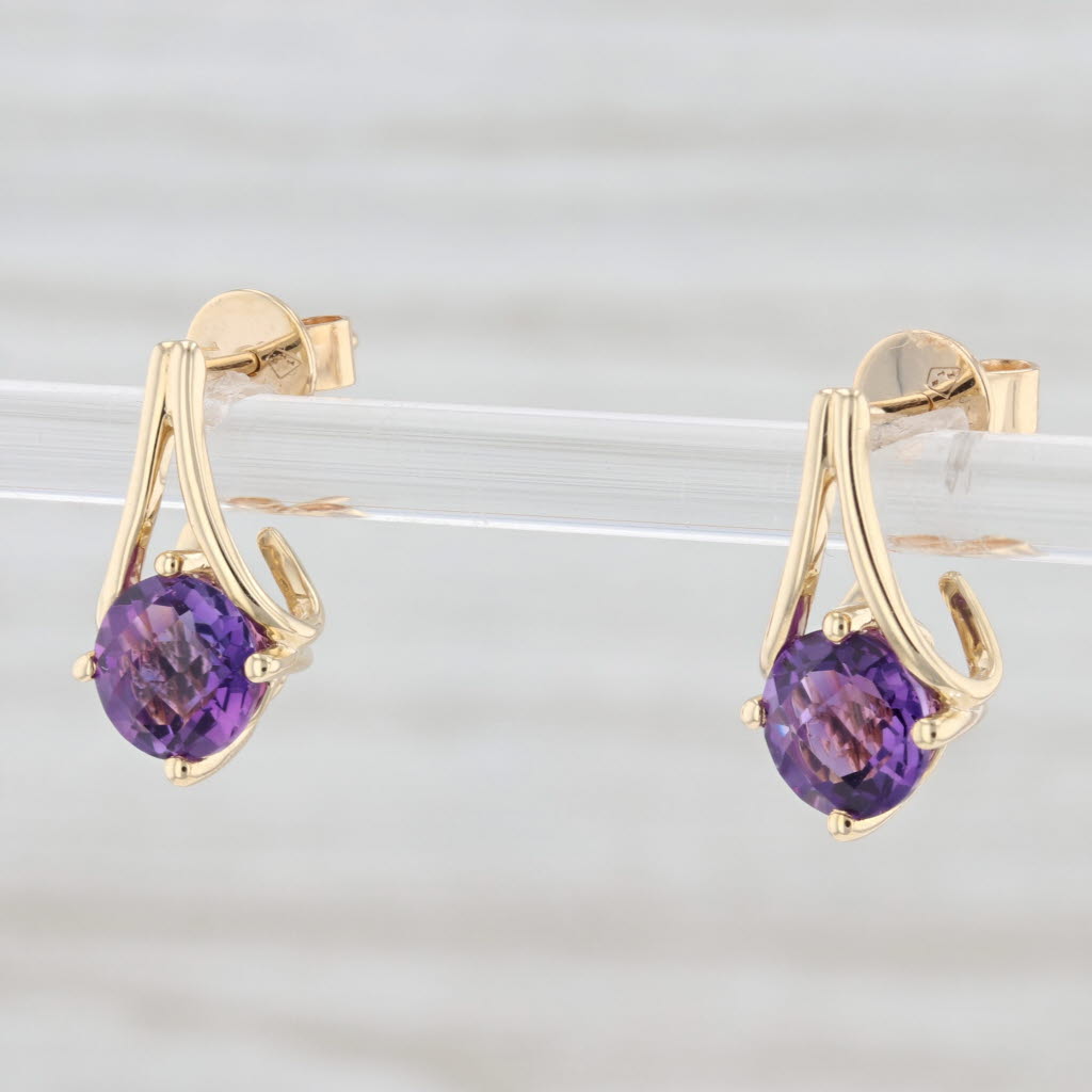 Light Gray New 1.50ctw Amethyst Drop Earrings 14k Yellow Gold February Birthstone