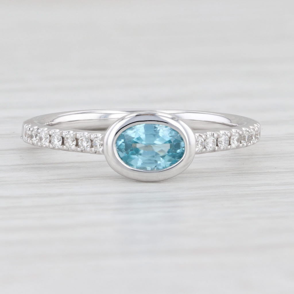 Light Gray New 0.72ctw Blue Zircon Diamond Ring 14k White Gold Size 6.25 Oval Engagement