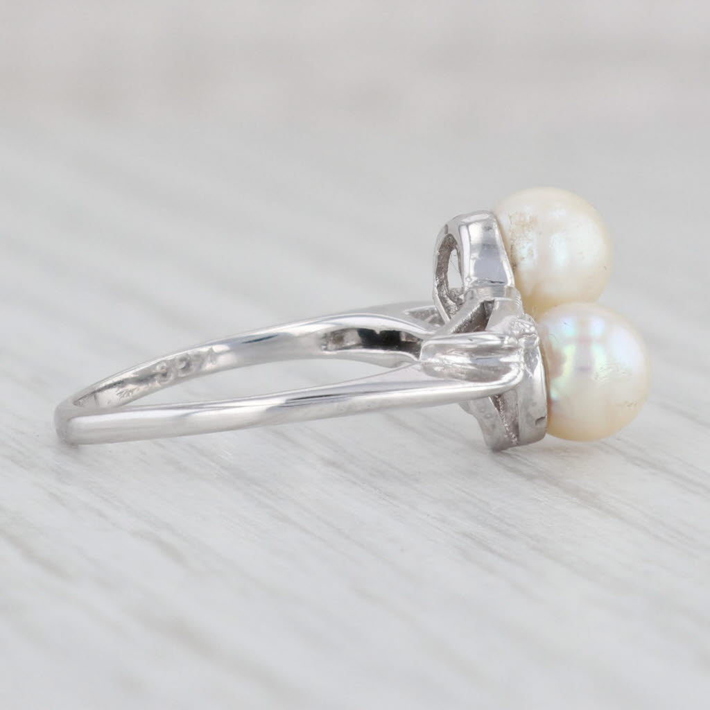 Light Gray Vintage Cultured Pearl Diamond Bypass Ring 10k White Gold Size 5 2-Pearl