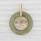 Light Gray Green Jadeite Jade Chinese Torus Love Calligraphy Pendant 18k Gold