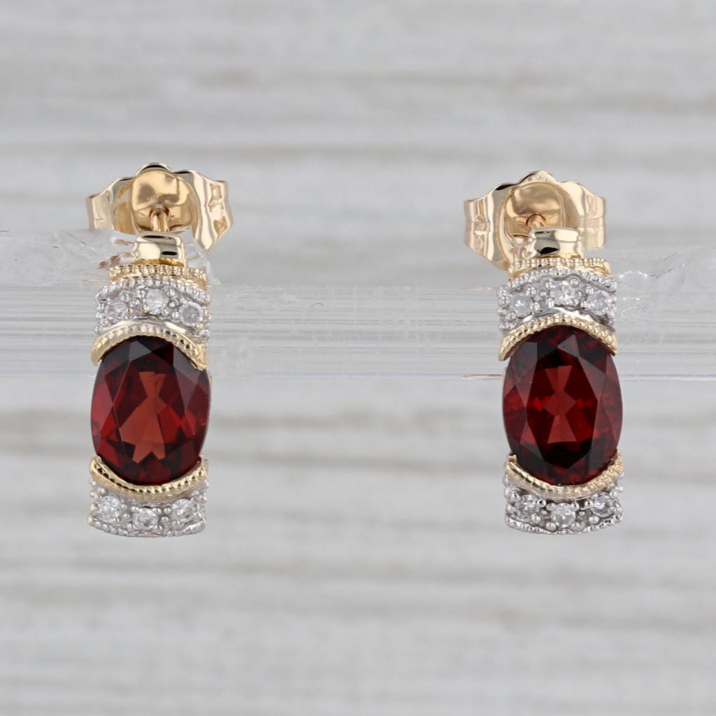 Gray 2.08ctw Garnet Diamond Stud Earrings 10k Yellow Gold January Birthstone