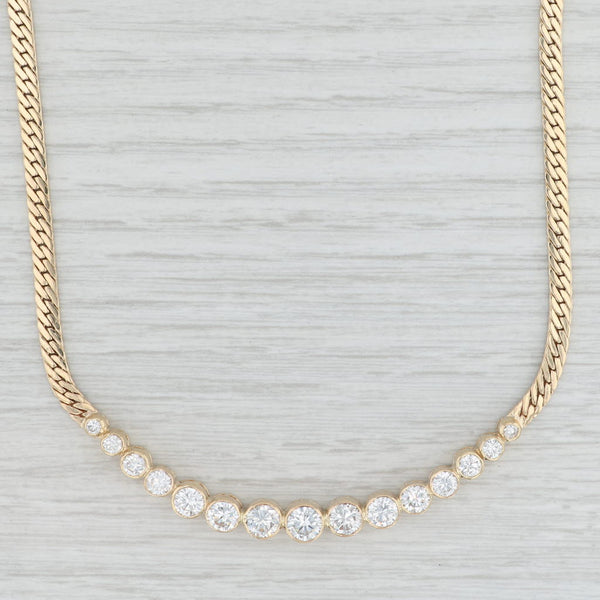 Light Gray 4.53ctw Graduated Diamond Necklace 14k Yellow Gold Herringbone 16.5" Collar