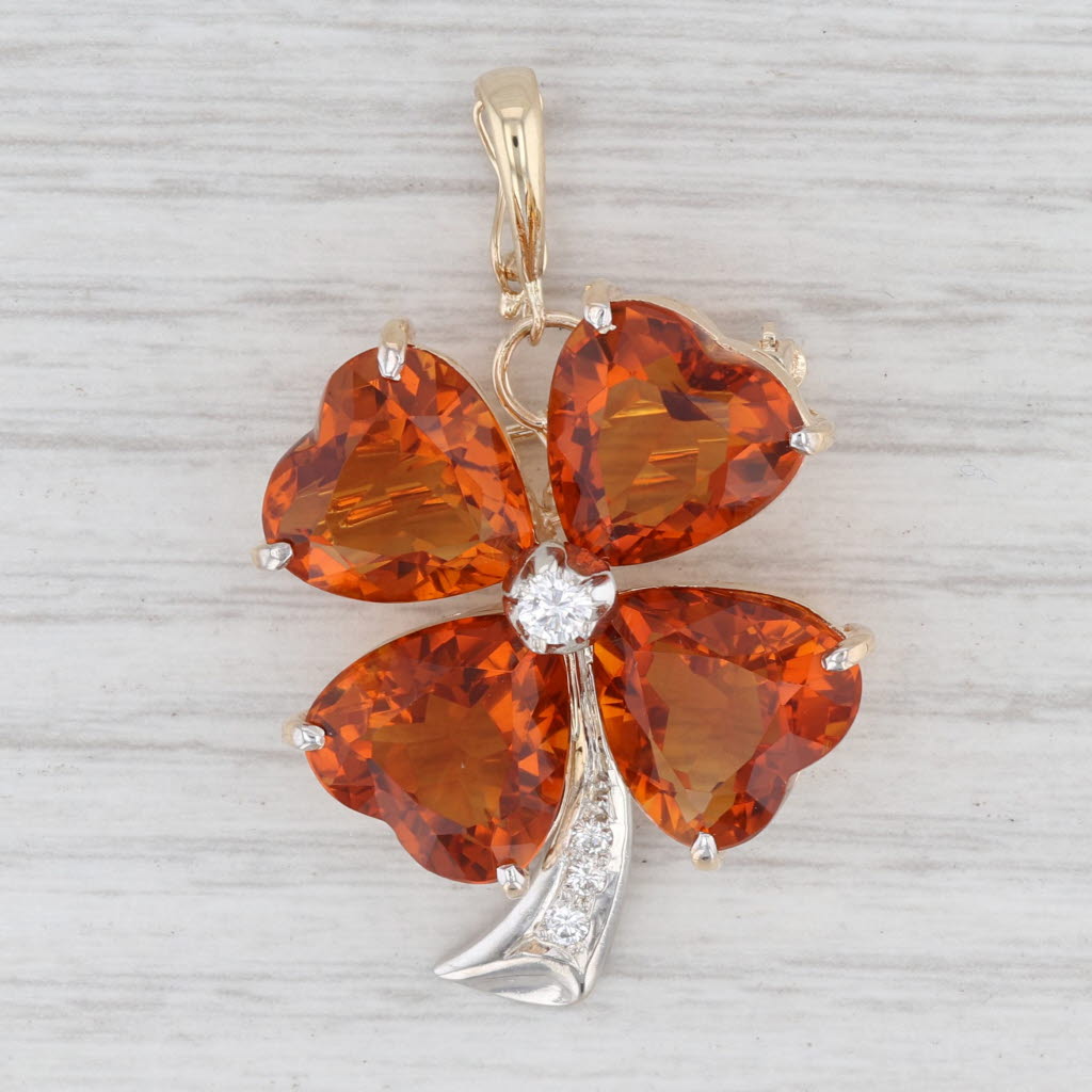 Light Gray 20.19ctw Madeira Citrine Diamond Flower Clover Pendant Brooch 14k Yellow Gold