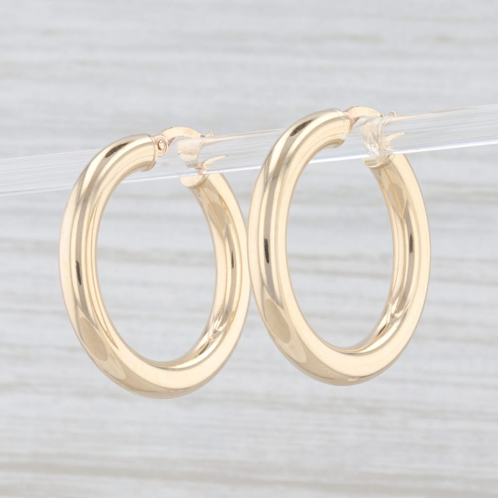 Light Gray New Round Hoop Earrings 14k Yellow Gold Snap Top Pierced Hoops 25mm x 4mm