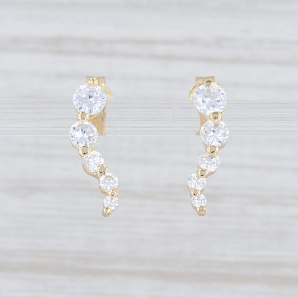 Light Gray Cubic Zirconia Journey Drop Earrings Sterling Silver Gold Plated Pierced