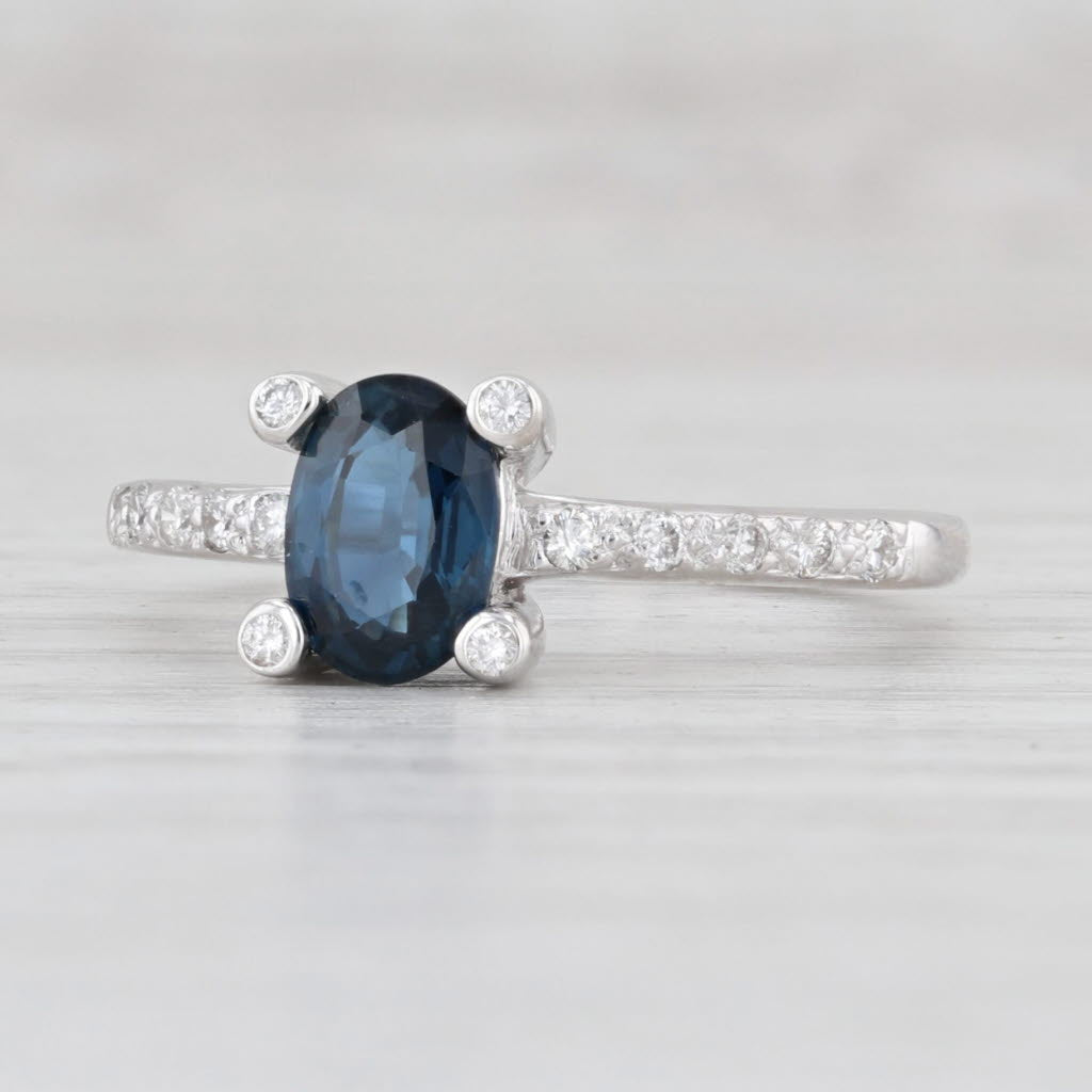 Light Gray 1.02ctw Blue Sapphire Diamond Ring 18k White Gold Size 5.5 Engagement