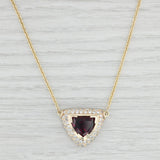 Light Gray 8.65ctw Rhodolite Garnet Diamond Halo Pendant Necklace 14k Gold 19" Cable Chain