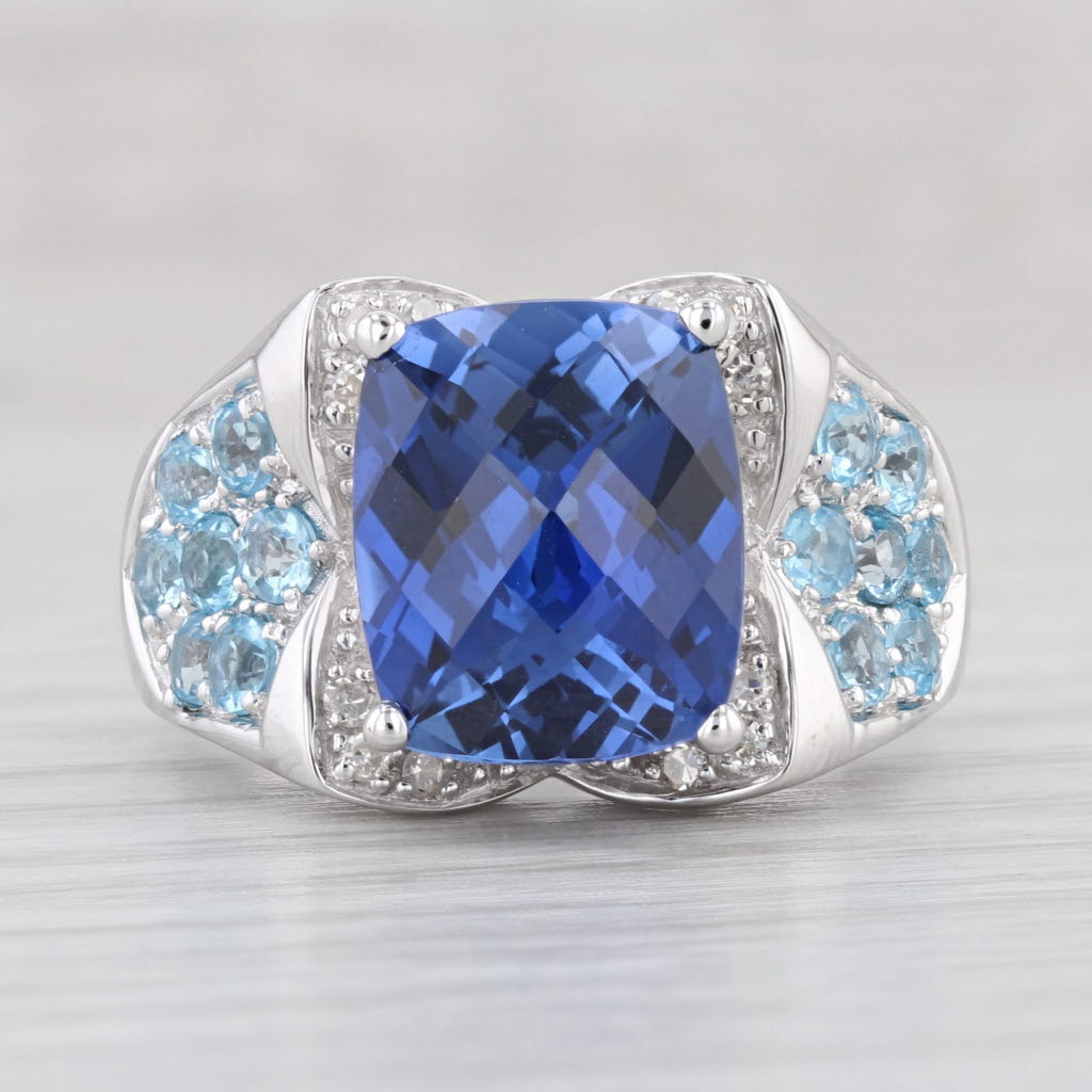 Light Gray 9.82ctw Lab Created Sapphire Diamond Topaz Ring 18k White Gold Size 8 Cocktail