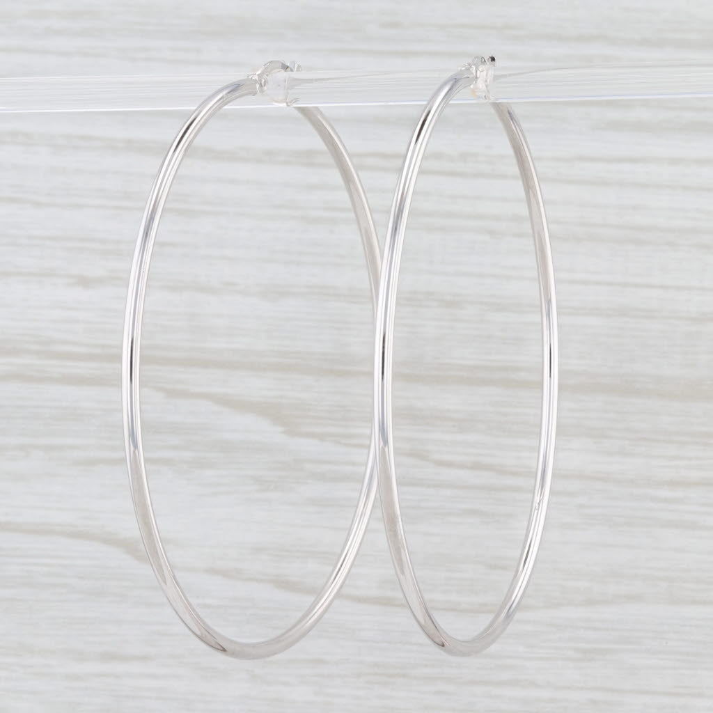 Light Gray New Round Hoop Earrings 14k White Gold Snap Top Pierced Hoops 65mm x 2mm